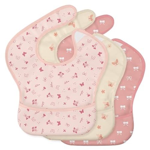 3 Pack Waterproof Baby Bibs for Eating, Mess Proof Feeding Bib