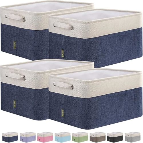 BALEINE 4 Pack Fabric Closet Storage Bins for Shelves, Linen Closet Organizers and Storage, Decorative Baskets for Organizing, Shelf, Clothes, Home, Office (Navy Blue, 15"x11"x9.5")