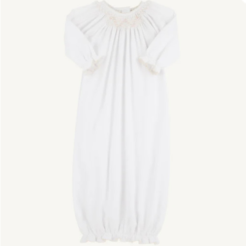 Sweetly Smocked Greeting Gown (Unisex) - Worth Avenue White with Palme