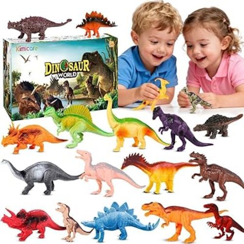 Kimicare Kids Dinosaur Figures Toys, 18 Pcs Plastic Dinosaur Toys for Kids 3-5, STEM Educational Realistic Dinosaurs Figurine Playset for Toddlers, 5 to 7 Inch Dino Toy Birthday Gifts Boys Girls