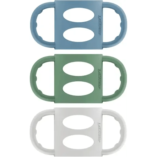Dr. Brown's Narrow Baby Bottle Handles, 100% Silicone, Easy Grip Removable Handles for Bottle to Sippy Cup Transition, Blue/Gray/Green, 3-Pack, 4m+