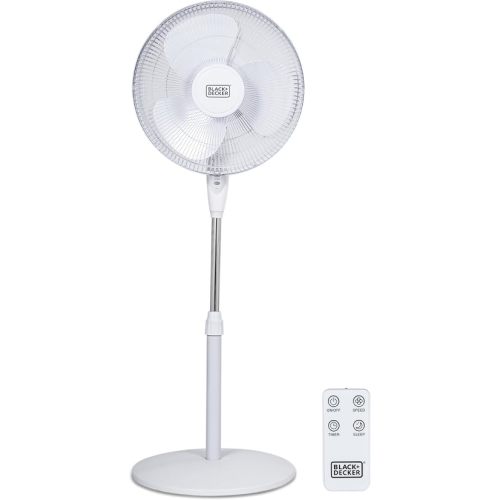 BLACK+DECKER 16" Standing Oscillating Pedestal Fan with Remote, 90-Degree Oscillation, 3 Speed Settings, Adjustable Height, Timer, 30-Degree Tilt, BFSR16W, White