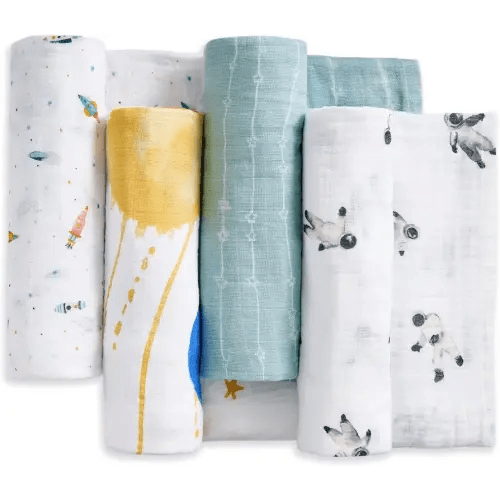 aden + anais 100% Organic Cotton Muslin Swaddles, Breathable Baby Blanket, Ideal for Boys, Girls, Newborns, Babies & Infants, Receiving Blanket, Soft and Lightweight Wrap, 4 Pack, Space Orbit
