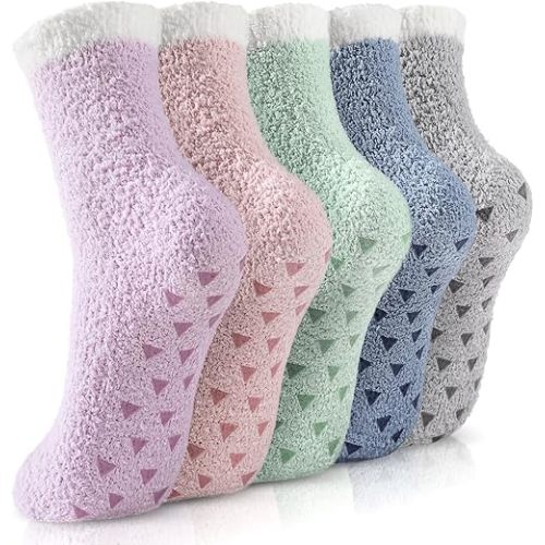 Trifabricy Fuzzy Socks - 5 Pairs Slipper Socks for Women, Women's Winter Warm Cozy Sock, Non Slip Fuzzy Slipper Sock