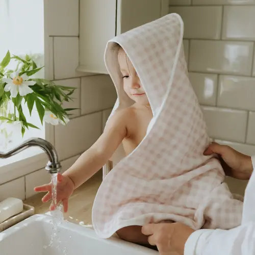 Picnic Gingham Baby Hooded Towel - Pink
