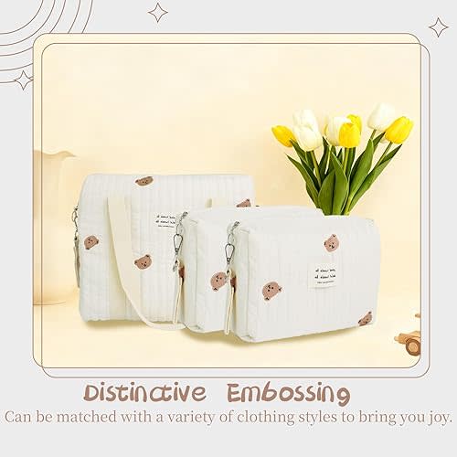 3 Pcs Diaper Bag Tote Multisize Multifunction Diaper Bag Quilted Cute Cotton Maternity Bag for Women