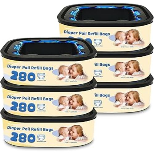 Standard Square Refills Disposal Bags Refill Compatible with Diaper Genie Compact, Select & Classic Pails — Holds Up to 280 Newbomn Diapers Per Refill, 7-Layer EVOH Film, Max Odor Control, 6 Pack