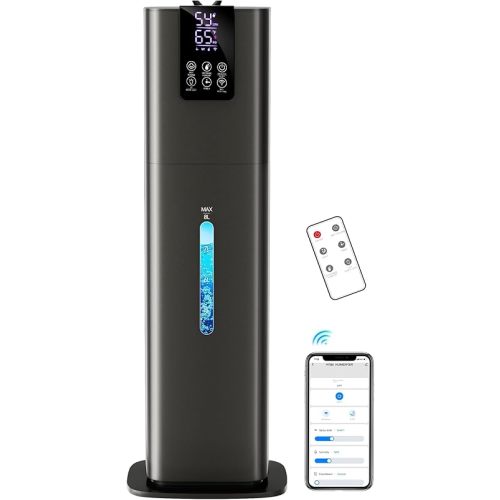 Smart Humidifiers Large Room Bedroom Home, 2.11Gal(8L) Quiet Top Fill Cool Mist Humidifier, Smart App & Remote Control, 3 Speed Humidifier with 360° Nozzle, Humidity Setting for Baby Office(Gray)