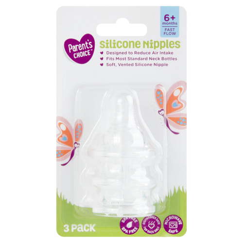 Parent's Choice Fast Flow Silicone Nipples 3 ct Pack