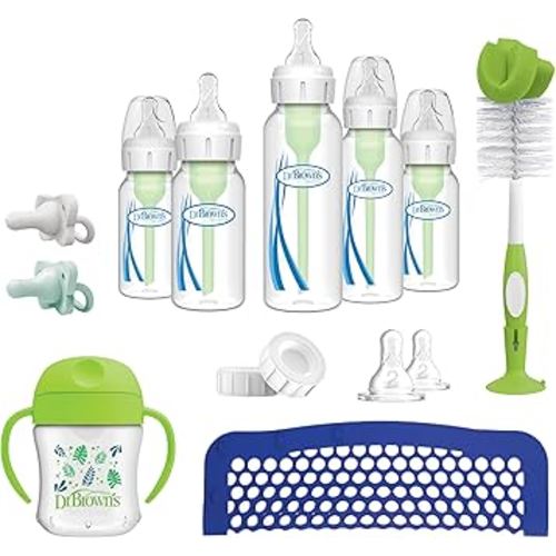 Dr. Brown's Natural Flow Baby Feeding Set with Anti-Colic Bottles, Transition Cup, Brush, and Silicone Pacifiers