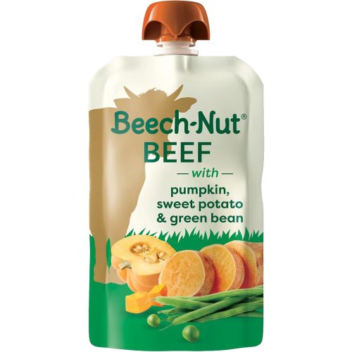 Beech‑Nut Beef & Veggies Baby Food Pouch, Stage 2 for 6+ Months, 4g Protein, Grain Free & Gluten Free, No Added Salt or Sweeteners, No Fruit, 12 Pack (3.5 oz Pouches)