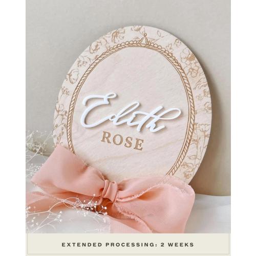 Floral Birth Announcement Sign for Baby Girl Vintage Name Announcement Sign Girl Bow Nursery Decor Vintage Floral Baby Sign Announcement