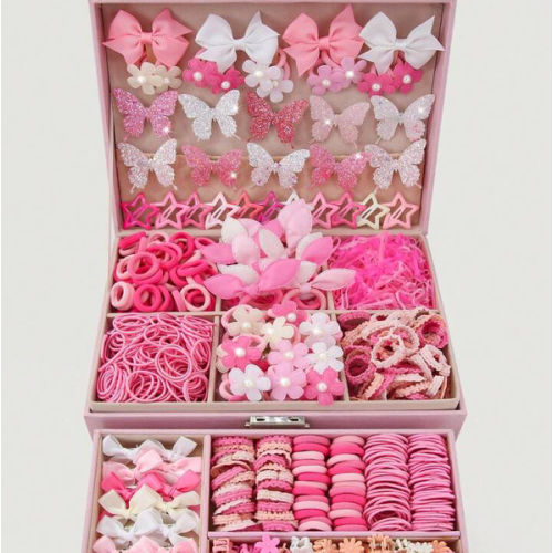 534pcs Girls Pink Bowknot Hair Clips, Elastic Hair Ties, Rabbit Ear Hair Bands, Duck Clip Barrettes, Versatile Hair Accessories For Daily Use