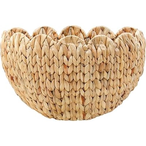 Wicker Hanging Basket,Scalloped Wall Basket for Home Decor and Organizer,Water Hyacinth Woven Storage Baskets for Front Door,Flowers,Bathroom,Nursery