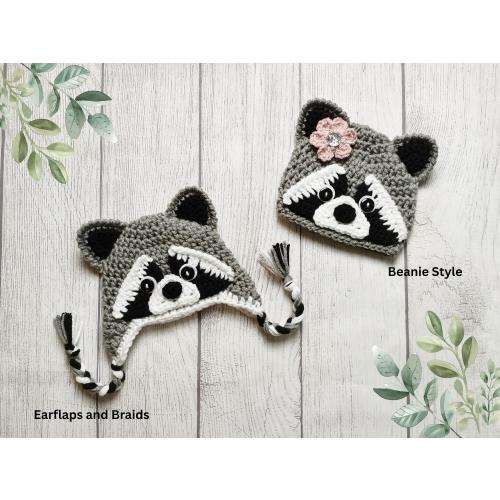 Crochet Raccoon Hat, Baby Raccoon Beanie, Crochet Baby Hat, Halloween Costume, Newborn Photo Prop, Newborn Hat, Toddler Hat, Winter Hat