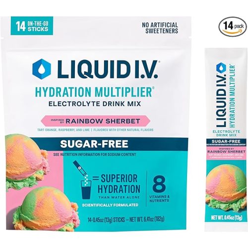 Liquid I.V.® Hydration Multiplier Sugar-Free - Rainbow Sherbet | Electrolyte Powder Drink Mix | 1 Pack (14 Servings)
