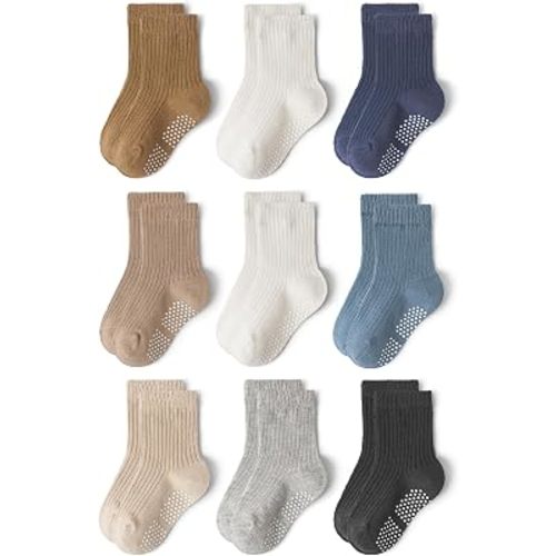 Baby Toddler Essentials Non-Slip Crew Socks for Unisex Boys Girls