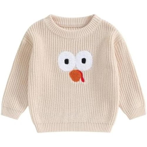 Newborn Toddler Baby Boy Girl Thanksgiving Outfit Knit Sweater Turkey Long Sleeve Pullover Warm Sweatshirt Outfit