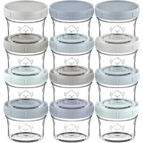 KeaBabies 12pk 4oz Glass Baby Food Containers with Lids, BPA-Free, Slate