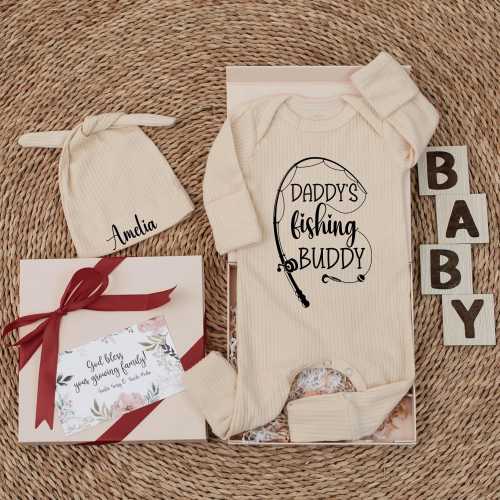 Daddy’s Fishing Buddy Newborn Bodysuit, Ribbed Baby Boy Girl Outfit, Cute Outdoor Romper for Dad, Baby Shower Gift for Fisherman Dad