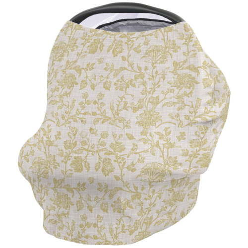 Farmhouse Yellow Nursing Cover for Breastfeeding, Baby Infant Car Seat Shopping Cart Cover, Vintage Flower Leaf Botanical Plant Carseat Canopy Stroller Cart Cover for Babies Girls/Boys
