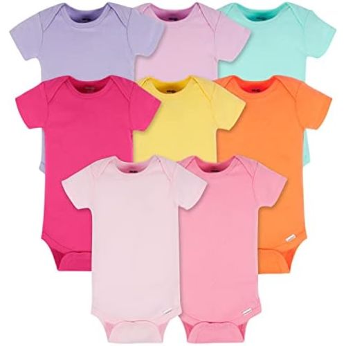 Onesies Brand Baby Girls 8-Pack Short Sleeve Mix & Match Bodysuits, Solid Girl Colors, 0-3 Months
