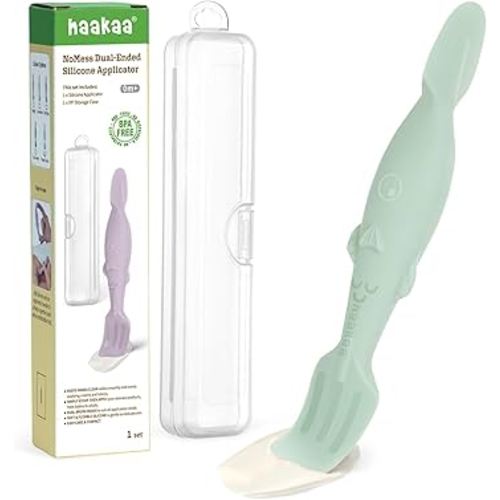 haakaa Baby Diaper Cream Spatula, NoMess Dual-Ended Silicone Diaper Rash Cream Applicator with Hygienic Case, Butt Spatula for Baby, Pastel Green