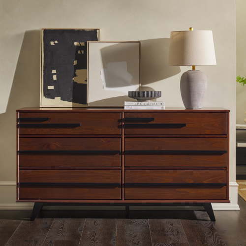 Walker Edison 60” Contemporary Solid Wood 6-Drawer Dresser, Walnut