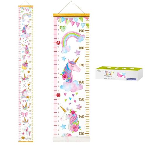 HomeEvolution Kids Growth Chart Height Measuring Chart, Unicorn Canvas Wall Hanging Rulers for Baby Children Girls Bedroom Decor