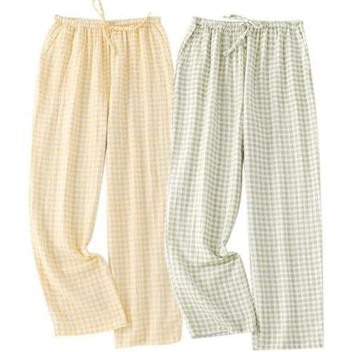 2 Pack Women's Cotton Pajama Bottoms Lightweight Sleep & Lounge Pants Plaid Sleepwear Long Pj Pants With Pocket
