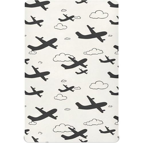 Baby Fitted Mini Crib Sheets Portable Playard Sheets Stretchy Airplane Cloud Soft Modal