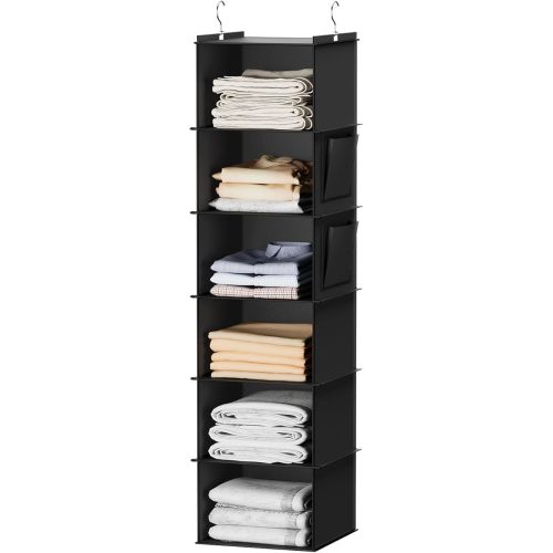 YOUDENOVA 6-Shelf Hanging Closet Organizers Hanging Closet Shelves Black