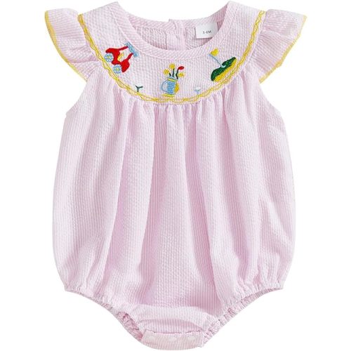 Newborn Baby Girl Golf Outfit Summer Fly Sleeve Golfing Theme Embroidery Smocked Plaid Romper Bodysuit One Piece