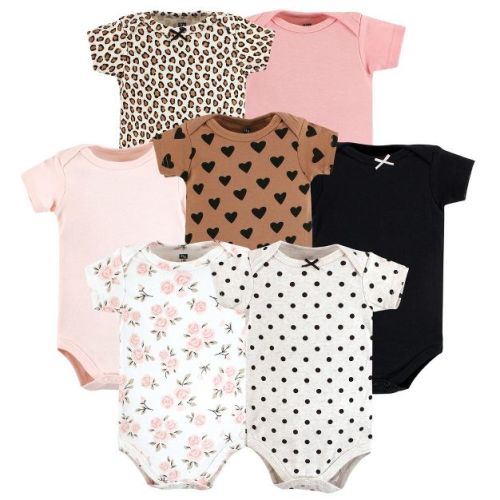 Hudson Baby Infant Girl Cotton Bodysuits, Cinnamon Pink Prints, 6-9 Months