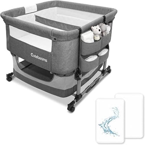 Twin Bassinet with 2 Waterproof Sheets & Hanging Diaper Organizer