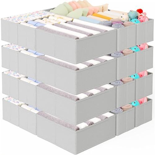 Criusia 26 Pack Drawer Organizer for Clothes, Foldable Dresser Dividers with 3 Sizes, Fabric Storage Bins – Gray