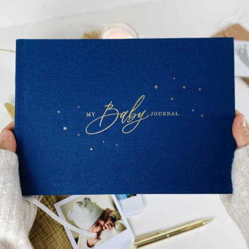 Luxury Baby Memory Book – (My Baby Journal - Navy with Gold Foil), new parents gift, baby shower gift, grandparents' present, record book
