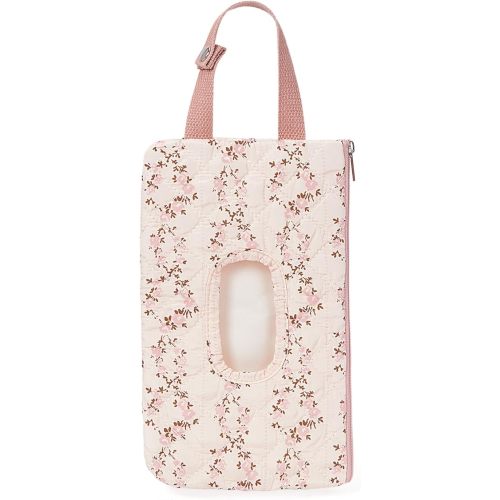 Quilted Baby Wipe Holder Quilted Wipe Pouch Portable Hanging Floral Wet Wipes Bag for Car, Stroller