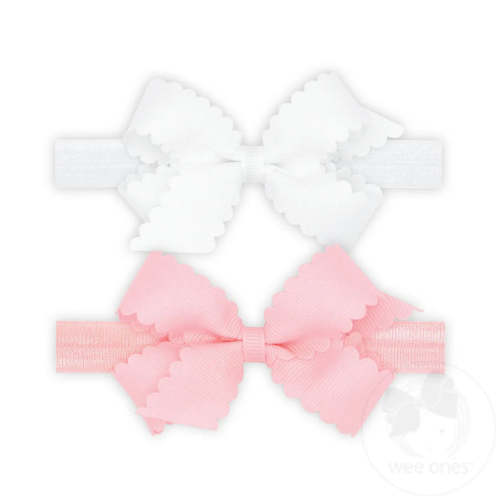 wee ones White & Light Pink Two Mini Scallop Bows With Bands