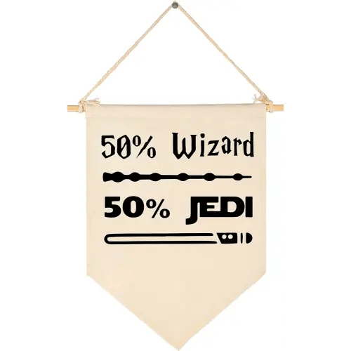 50% Wizard 50% Jedi-Canvas Hanging Flag Banner Wall Sign Decor Gift for Baby Kids Boy Nursery Teen Room Front Door -Star Quotes Wars Gift