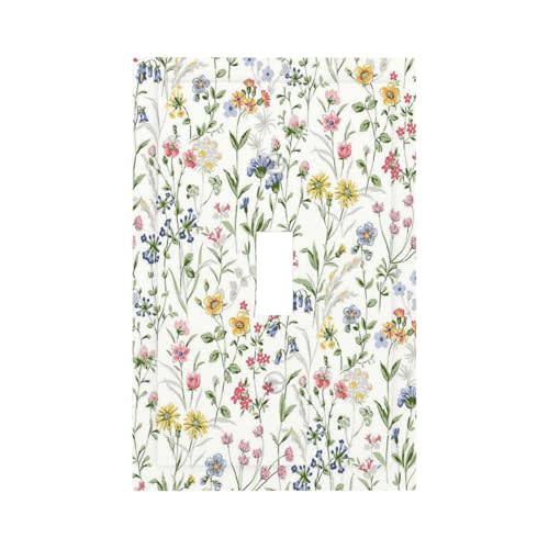 Decorative Light Switch Cover Plate Watercolor Wildflower Colorful Floral Pattern 1 Gang Single Toggle Decorate Switch Plate Cover Wall Plate Electrical Outlet Covers For Home Nursery Decor