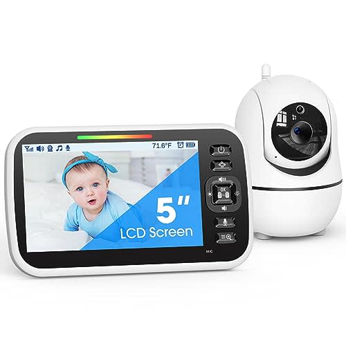 Baby Monitor with Camera and Audio - 5” Display Video Baby Monitor with 29 Hour Battery Life, Remote Pan & Tilt, 2X Zoom,Auto Night Vision, 2 Way Talk, Temperature Sensor,Lullabies,960 Feet Range