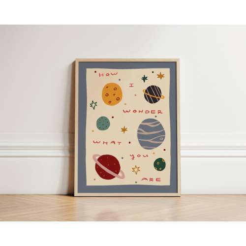 Planets Stars Print, Planets Nursery Print, Space Illustration Wall Art, Nursery Wall Art, Eclectic Nursery, Kids Room, Playroom, UNFRAMED