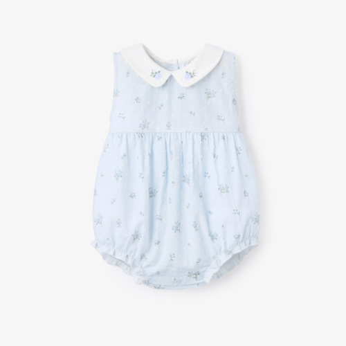 Blue English Rose Embroidered Collar Bubble – Elegant Baby