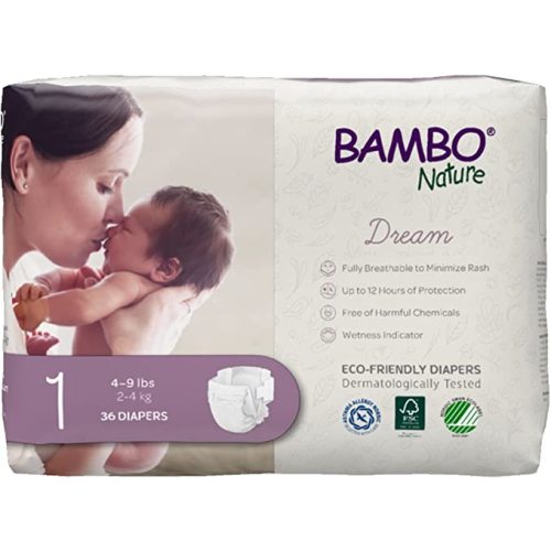 Bambo Nature Hypoallergenic Baby Diapers, Eco-Labelled Sustainable Diapers, Enhanced Leakage Protection, Totally Chlorine-free, Skin Friendly, and Super Absorbent - Size 1 (216 Count)