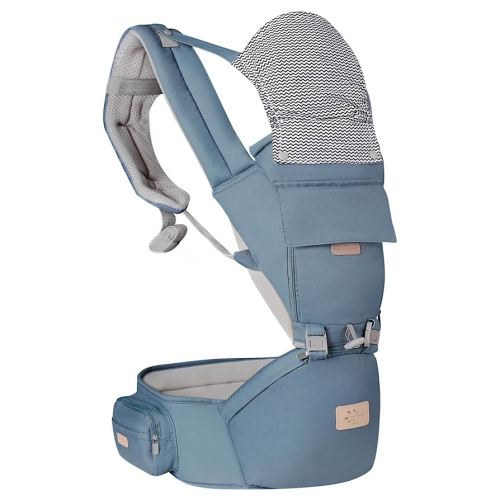 FRUITEAM 6-in-1 Baby Carrier with Waist Stool/Hip Seat for Breastfeeding, One Size Fits All - Adapt to Newborn, Infant & Toddler (Haze Blue)