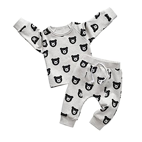 Toddler Baby Boy Clothes Infant Long Sleeve Bear Print Tops + Pants Sweatsuit Outfits