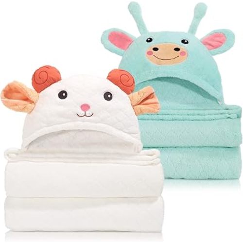 Hooded Towels for Kids, 50" x 32" Large Hooded Bath Towels, 2 Pack Soft Absorbent Kids Hooded Bath Towel, Thick Animal Hooded Bath Towels for Kids Age 0-5 Years