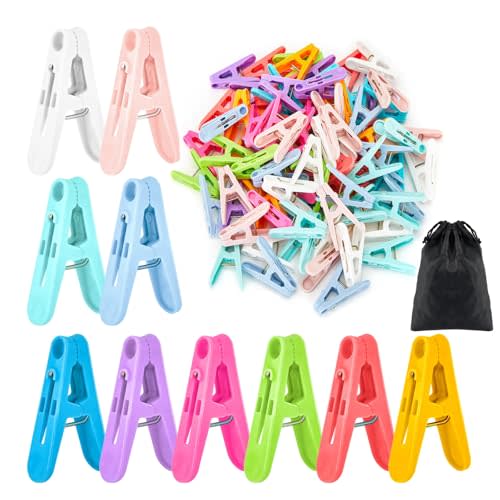 Rovedcity Colored Clothespins, 110 PCS 2 Inch Plastic Clips,Windproof Towel Clips for Socks, Laundry Clothes with Spring, 10 Colors Each 11 PCS