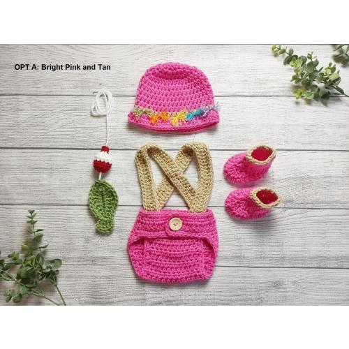 Baby Girl Fishing Outfit - Newborn Fishing Outfit - Baby Fishing Photo Prop - Baby Shower Gift - Fishing Hat - Newborn Fisherman Set